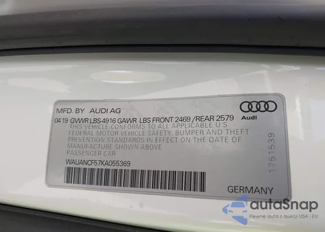 2019 Audi A5 45 Premium z USA, uszkodzony, nr VIN WAUANCF57KA055369